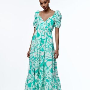 Zara printed poplin dress with balloon sleeves NWT